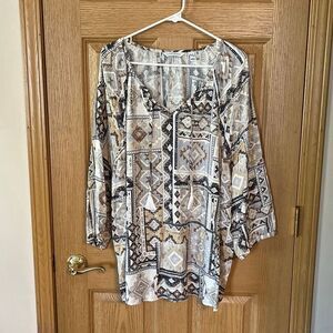 Canyon Retreat Boho Tassel Tie Viscose Top Blouse 3X